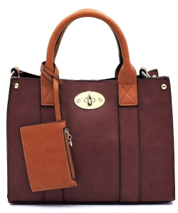Fashion 3-in-1 Boxy Satchel WU061 BURGUNDY